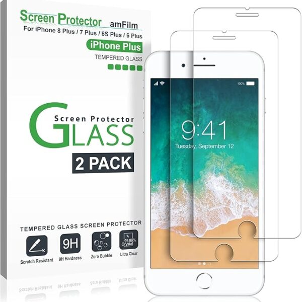 amFilm Glass Screen Protector for iPhone 8 Plus, 7 Plus, 6S Plus, 6 Plus (5.5") (2 Pack) Tempered Glass Screen Protector