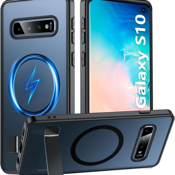 Samsung Galaxy S10 Case with Stand,Magnetic Galaxy S10 Case Compatible with Mag-Safe Adjustable Kickstand Military Grade Shockproof Protective Bumper Phone Case for Samsung S10,Black