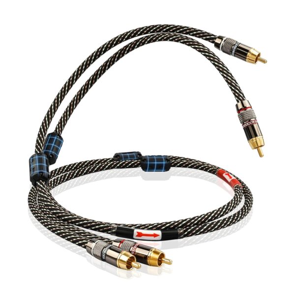 Audiophile HiFi 1.64ft Audio RCA Cables - 2RCA Male to Male,15 AWG,4N OFC Core,24K Gold-Plated Plugs,with Nylon Braid,Subwoofer Cable,Compatible with Amplifier,CD Player,Turntable(1.64ft/0.5m)