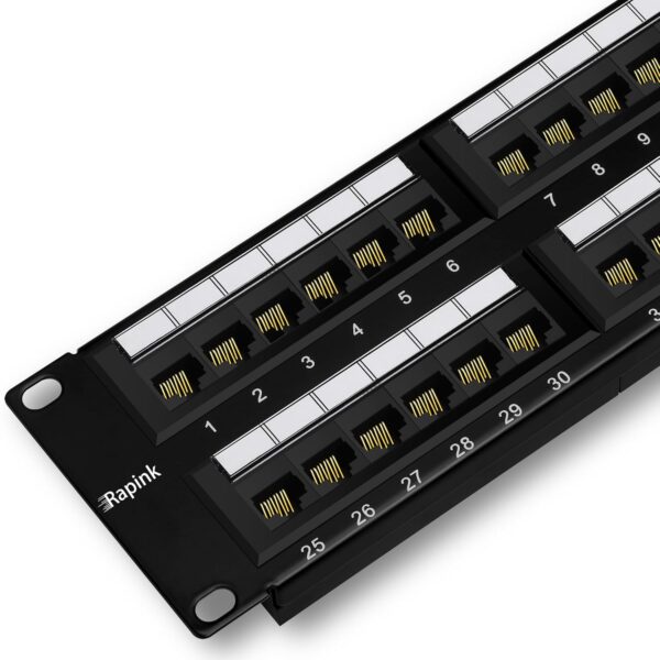 Rapink Patch Panel 48 Port Cat6 10G Support, Network Patch Panel UTP 19-Inch, Wallmount or Rackmount 1U Ethernet Patch Panel Punch Down Block for Cat6, Cat5e, Cat5 Cabling