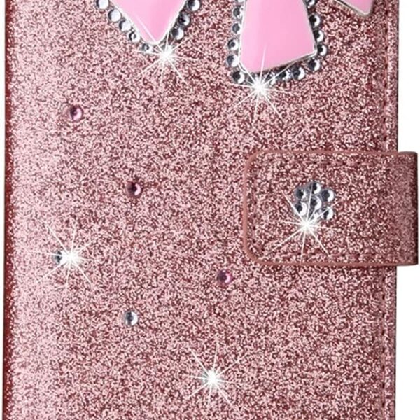 XYX Wallet Case for Samsung Galaxy S10e, Glitter Pink Bow Diamond Luxury Flip Card Slot Phone Protection Cover Girl Women, Rose Gold
