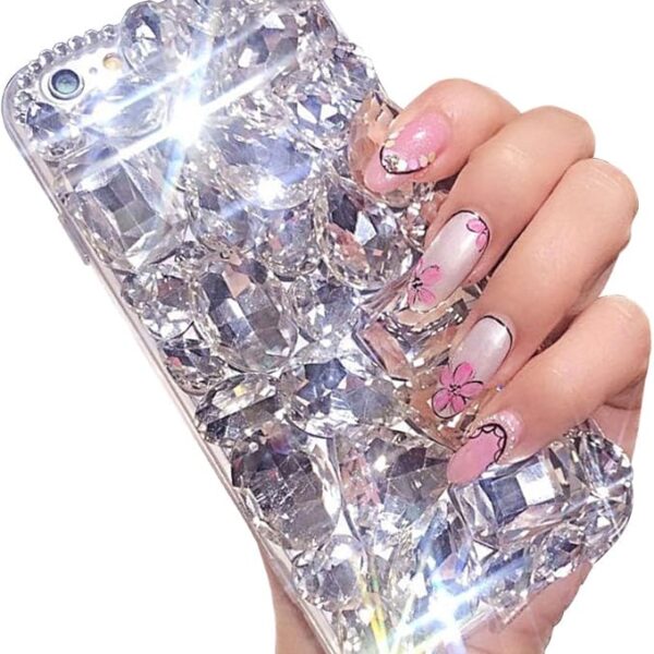 iPhone XR 6.1 inch Bling Diamond Case 3D Homemade Luxury Sparkle Crystal Rhinestone Shiny Glitter Full Clear Stones Back Phone Cover-All White