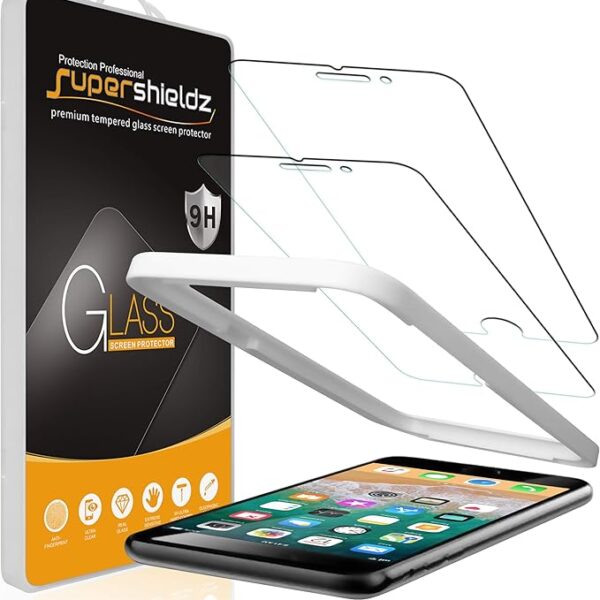 Supershieldz (2 Pack) Designed for Apple iPhone 8 Plus and iPhone 7 Plus (5.5 inch) Tempered Glass Screen Protector with (Easy Installation Tray) Anti Scratch, Bubble Free