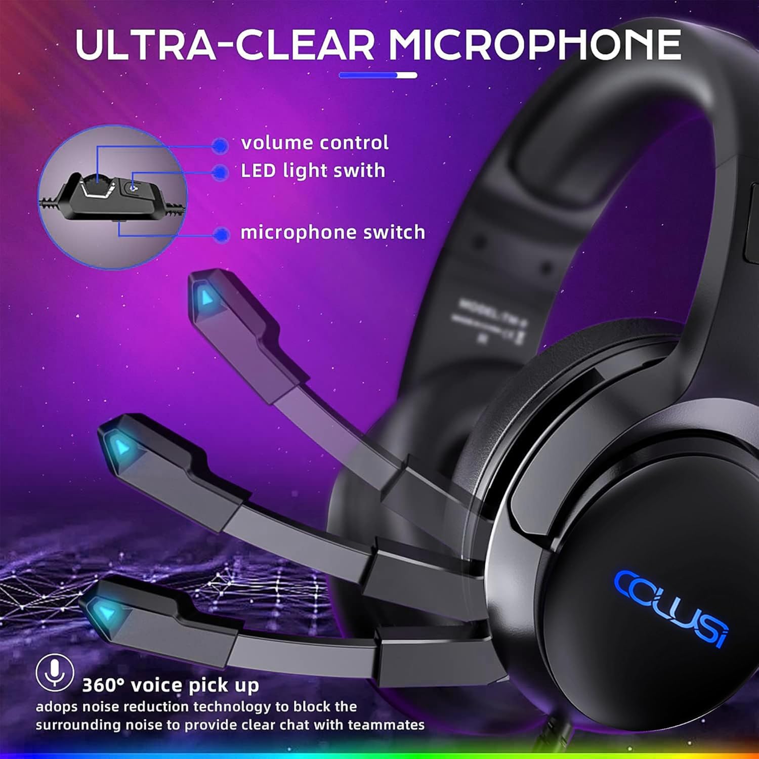 Gaming Headset for PS5 PS4 Xbox Controller, Wired Gaming Headphone with Microphone for PC Laptop Switch, Bass Sound, 3.5mm Jack, 50mm Driver - Image 3