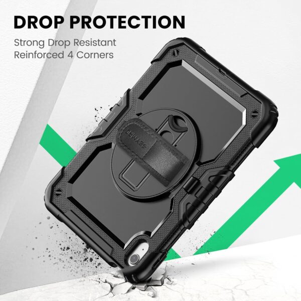 SEYMAC Case for iPad (A16) 11th/10th Generation 2025/2022 (11″/10.9″), Sturdy Heavy Duty Full-Body Shockproof Protective Case with Screen Protector, Rotating Stand, Hand/Shoulder Strap, Black