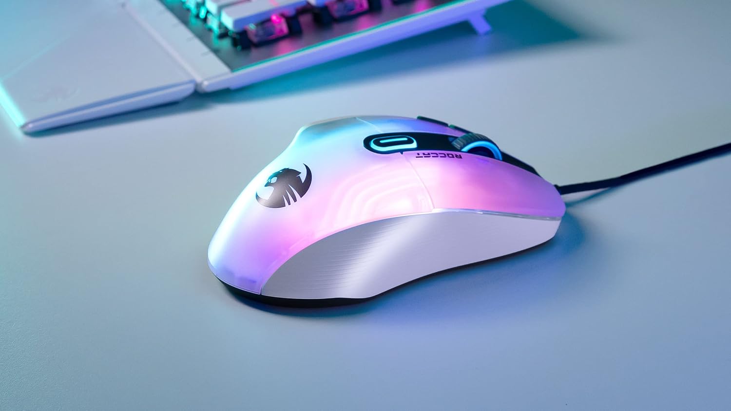 Roccat Kone XP - 3D Lighting Gaming Mouse with 19K DPI Optical Sensor, 4D Krystal Wheel, programmable Button Design & AIMO RGB Lighting, White - Image 2