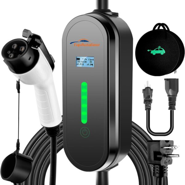 Level 1 Level 2 EV Charger, 16Amp 110-240V Portable SAE J1772 Electric Car Charger, Adjustable Current 8A-16A and Time Setting,17FT Level 2 EV Charger Cable NEMA 6-20 Plug (Tesla Require Adapter)