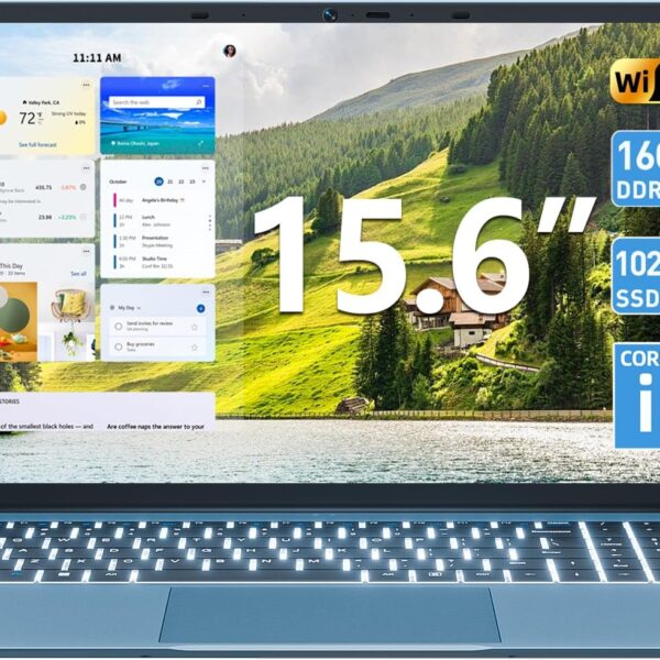 SGIN 15.6 Inch Laptop Computer, Win 11 Laptops with 16GB RAM 1024GB SSD, Core i3-10100Y CPU(Up to 3.9GHz), Backlit Keyboard, 53.2WH Battery, WiFi 6, IPS FHD Display, 180° Viewing, HDMI, Type-C