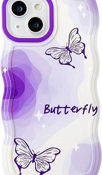 Compatible with iPhone 7 Plus/8 Plus Butterfly Case for Women Girls,Aesthetic Cute Girly Wavy Design Soft Shockproof Cell Phone Cover for iPhone 7plus/8plus (Butterfly/Purple