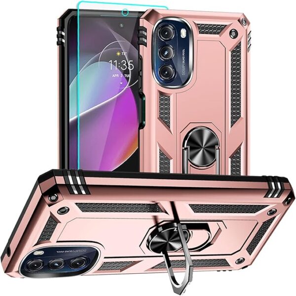 for Moto G 5G 2022 Case, Motorola Moto G 5G Case with HD Screen Protector, [Military Grade 16ft. Drop Tested] Ring Shockproof Protective Phone Case for Motorola G 5G 2022,Rose Gold