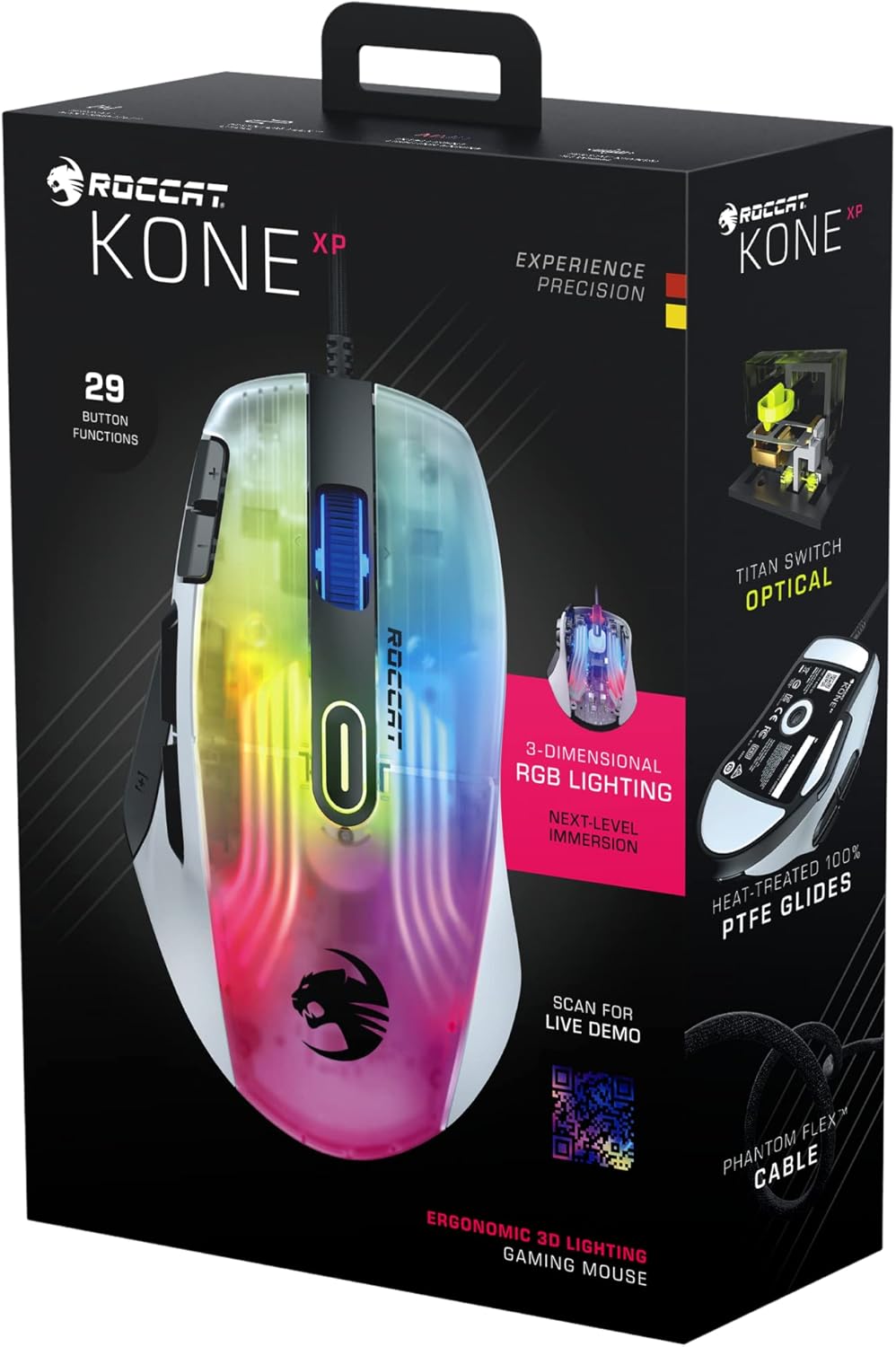 Roccat Kone XP - 3D Lighting Gaming Mouse with 19K DPI Optical Sensor, 4D Krystal Wheel, programmable Button Design & AIMO RGB Lighting, White - Image 6