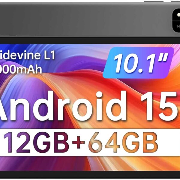 Tablet 10.1" Android 15 Tablet | 12GB RAM+64GB ROM｜2TB Expandable｜Netflix HD Certified｜Dual Cam+GPS+FM+WiFi｜6000mAh All-Day Battery(with Case)