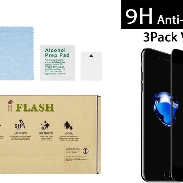 IFLASH iPhone 7 Plus, iPhone 8 Plus Full Coverage Glass Screen Protector, [3 Pack] Full Cover Tempered Glass Screen Protector For Apple iPhone 7/8 Plus 5.5” - / 3D /edge to edge - Black