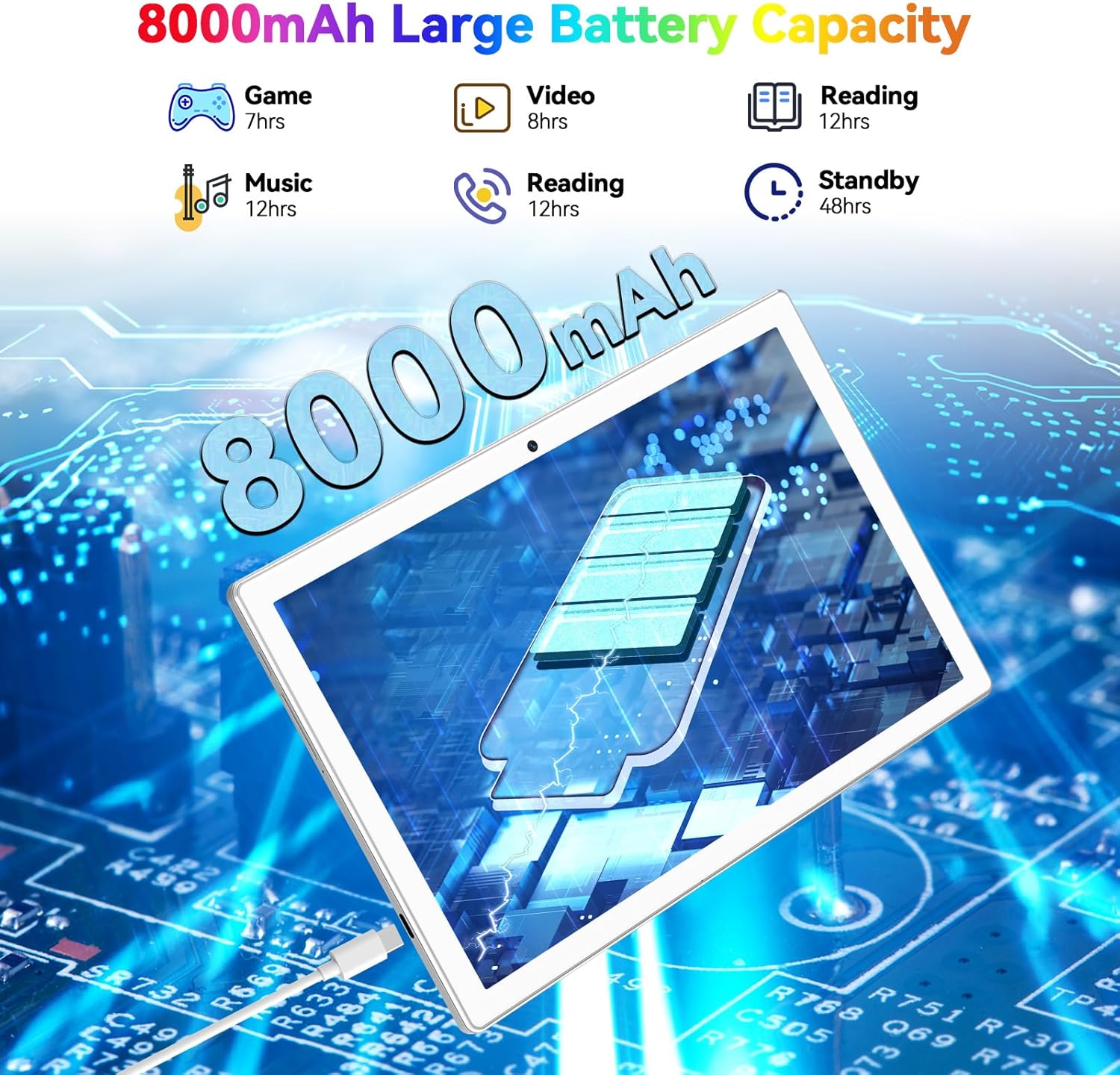 Latest Android 13 Tablet, Octa-Core Processor+128GB+16(8+8 Expand) GB, 10.1 inch Tablet with 8000mAh Battery, 1280x800 HD Screen, 5G WiFi, 21MP Camera, Tableta with Keyboard, Bluetooth, Mouse, Case - Image 2