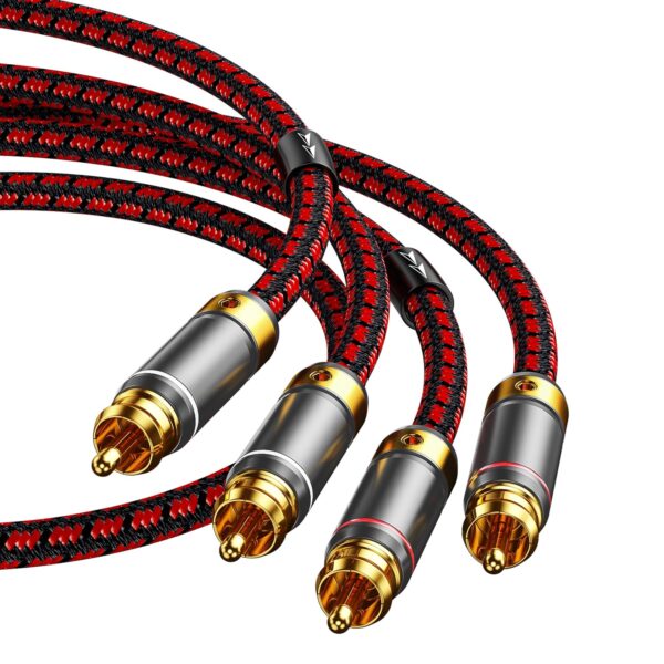 2 RCA Audio Cable Audiophile Gold Plated Stereo Braided Subwoofer Cable Oxgen Free Copper for Home Theater,HDTV, Amplifiers,HiFi Systems,6.5FT
