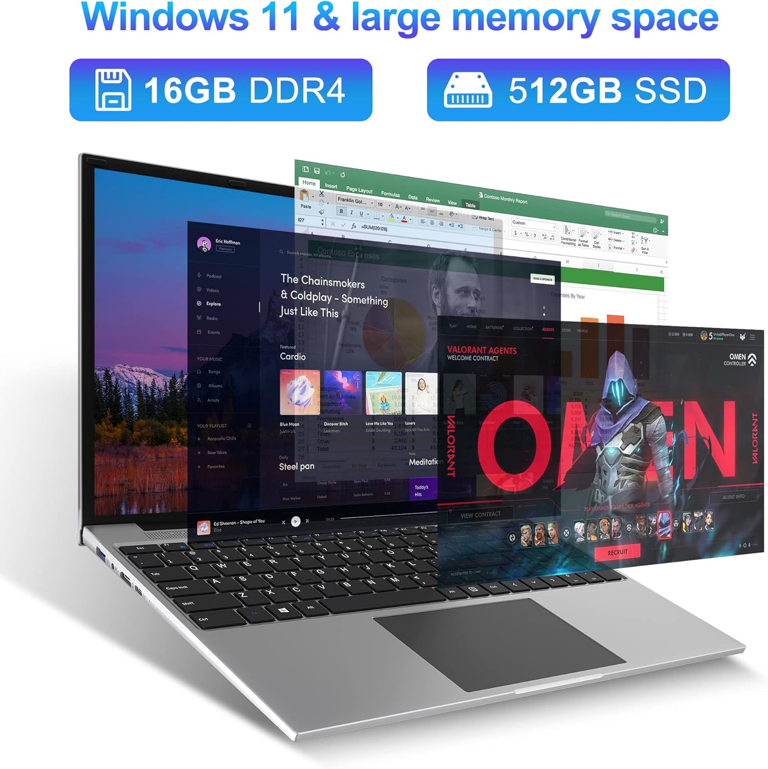 Jumper 16 Inch Laptop, 16GB RAM 512GB SSD, Quad-Core Celeron N5095, FHD IPS 1920x1200 Screen, Windows 11 Laptops Computer with Four Stereo Speakers, Numeric Keypad, USB3.0, 5G WiFi, Webcam. - Image 4
