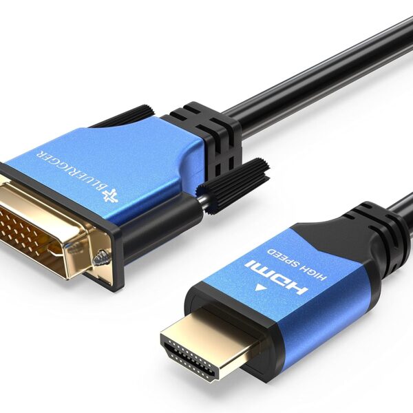 BlueRigger HDMI to DVI Cable (10FT, High-Speed, Bi-Directional Adapter Male to Male, DVI-D 24+1, 1080p, Aluminum Casing) - Compatible with Raspberry Pi, Roku, Xbox One, PS5/PS4/PS3, Graphics Card
