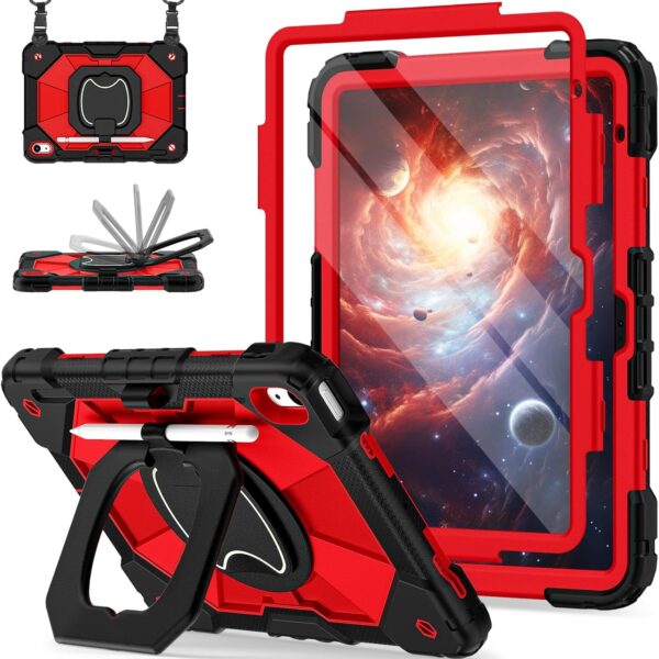 Case for iPad 10th Generation 10.9 Inch (2022), iPad (A16) 11th Generation 11 Inch (2025), Rugged i Pad Case 10th Gen with 360°Rotating Stand Screen Protector Pen Holder Shoulder Strap, Red