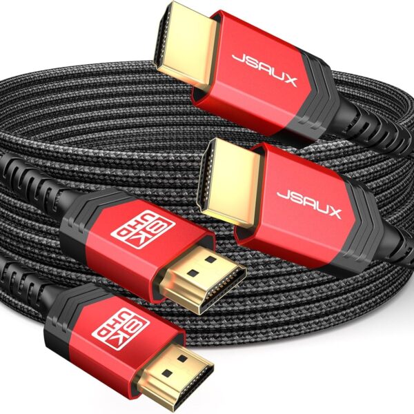 JSAUX 8K HDMI Cables 2.1 10FT 2-Pack 48Gbps Ultra High Speed Cords(8K@60Hz 7680x4320, 4K@120Hz) eARC HDR10 HDCP 2.2 & 2.3 3D, Compatible with PS5/PS4/X-Box/Roku TV/HDTV/Blu-ray/LG/Samsung QLED