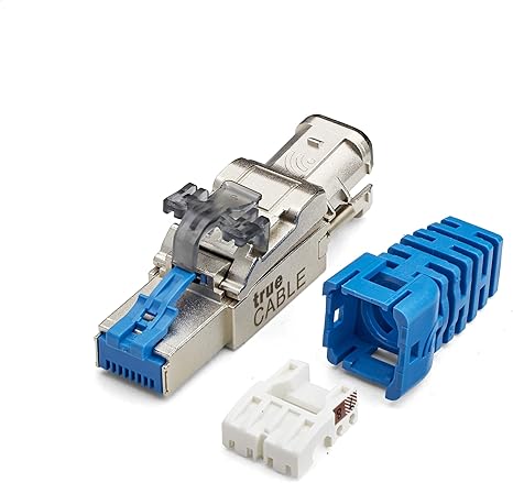 TRUE CABLE Cat6A Toolless Field Termination Plug, Shielded STP, PoE++ 4PPoE, Tool-Free, RJ45 Modular Connector, 10Gb, 23-26AWG, TAA Compliant, ANSI/TIA, ISO/IEC, CE & UL Listed, 12-Pack