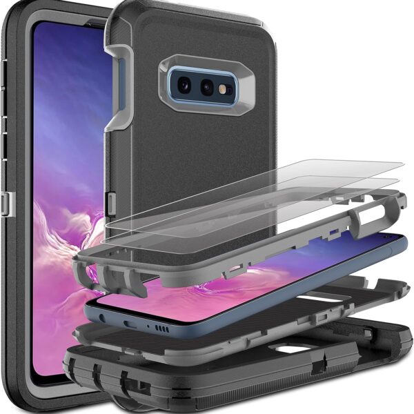 Galaxy S10E Case: 3-in-1 Shockproof Heavy Duty Protection, 2 Nano Explosion-Proof Films, Black/Grey
