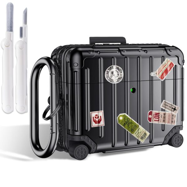 KOREDA Compatible with AirPods Pro 3 Case Cover, Cute Funny Suitcase Design Case for AirPods Pro 3rd Generation, Fashion Protective Hard Case for Women Men with Keychain and Cleaner Kit (Black)