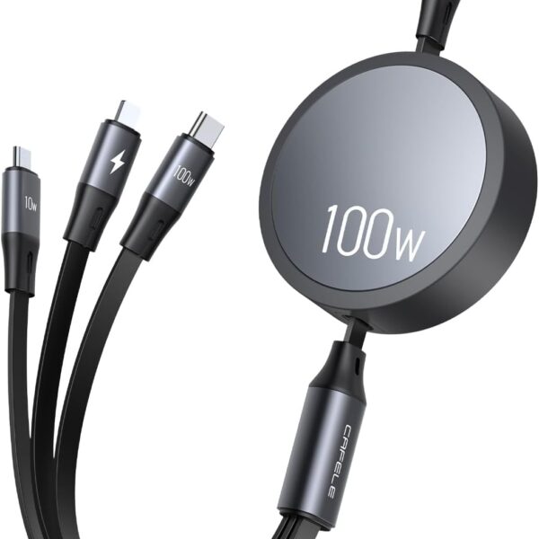 CAFELE 2025 Upgraded 100W Multi Charging Cable, Retractable USB C 3 in 1 Charging Cable with Type C/L/Micro, 5A Fast Charger Cord for Phone 16 15 14, Galaxy S23/S24/S25, MBook, Pad, Multiple Devices