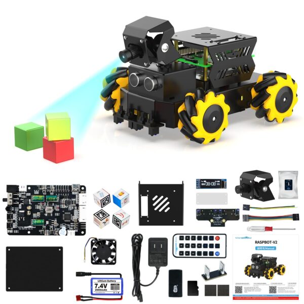 Yahboom Raspberry Pi 5 AI Vision Robot with Large AI Model 360° Mecanum Wheels Support Python Progamming Open Source Provide Installation Instructions Tech