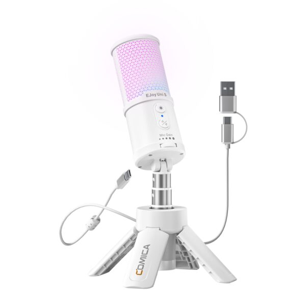 COMICA EJoy UNI S USB Microphone for PC, Gaming Condenser Microphone with RGB Light, Noise Cancellation, Mute, Desktop Mic for Streaming/Podcasting/Recording Equipment with YouTube PS5, PS4