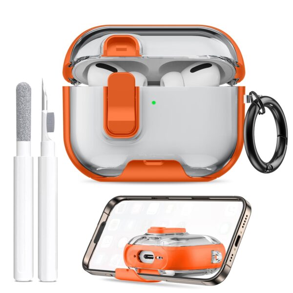 Maxjoy AirPods Pro 3 Case (2025) with Phone Stand & Cleaner Kit, Cute Soft Silicone Cover for AirPods Pro 3rd Genera case with Keychain for Women Men with Keychain for Airpod Pro case(2025) Orange