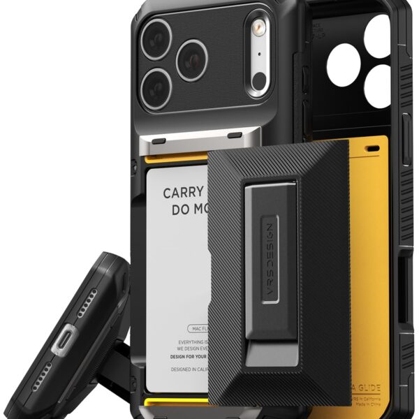 VRS DESIGN Damda Glide Hybrid Card Holder Case for iPhone 17 Pro Max (2025), Sturdy Semi Auto Card Slot Wallet [4 Cards] Kickstand Case Designed for iPhone 17 Pro Max (2025) Matte Black