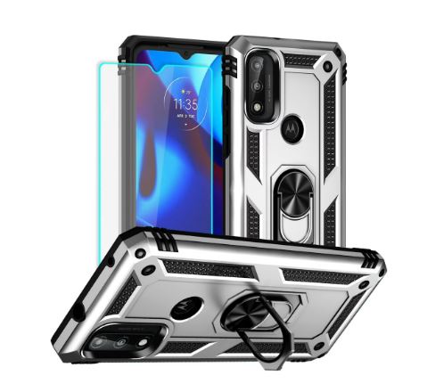 for Moto G Pure Phone Case, Moto G Power 2022 Case with HD Screen Protector, Military Grade Protective Cases with Ring for Moto G Pure (Silvery)