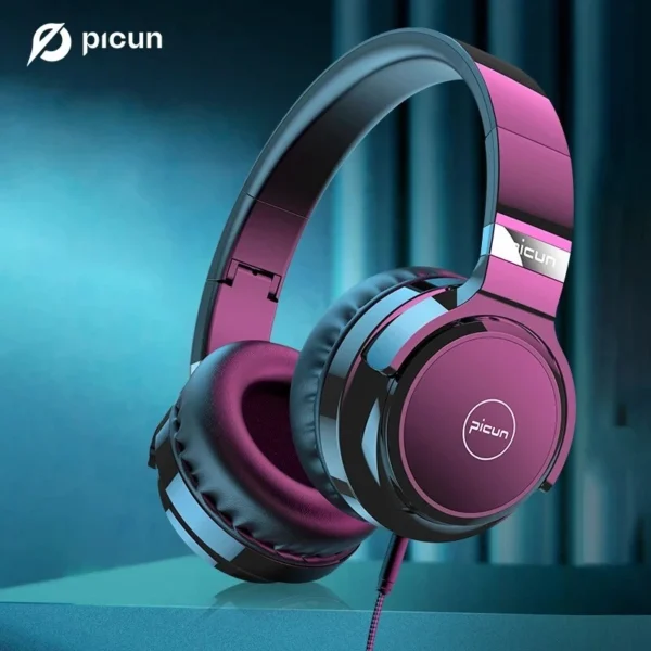 Picun C60 Wired On-Ear Headphones with Mic &Volume Control Noise Isolating Black