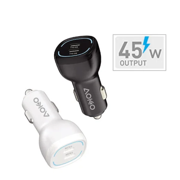 Dual PD Port USB-C Car Charger Total 45W PD Power Adapter Fast Charging