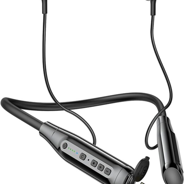 Wireless Bluetooth Earbuds Neckband with TF Card Slot, 200H Playtime Headphones,Waterproof in-Ear Earphones with Power Display Magnetic ENC Noise Cancellation Headsets for Sports Home Office (Black)