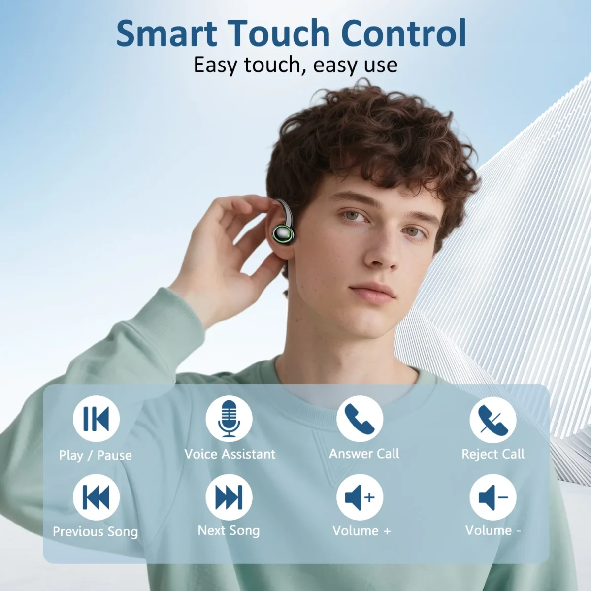 Wireless Earbuds, Bluetooth 5.4 Headphones Sports, 50H Playback Over Ear buds with ENC Noise Cancelling Mic, Deep Bass Fitness Earphones Gym Running Workout with Earhooks, IP7 Waterproof Headset - Image 3