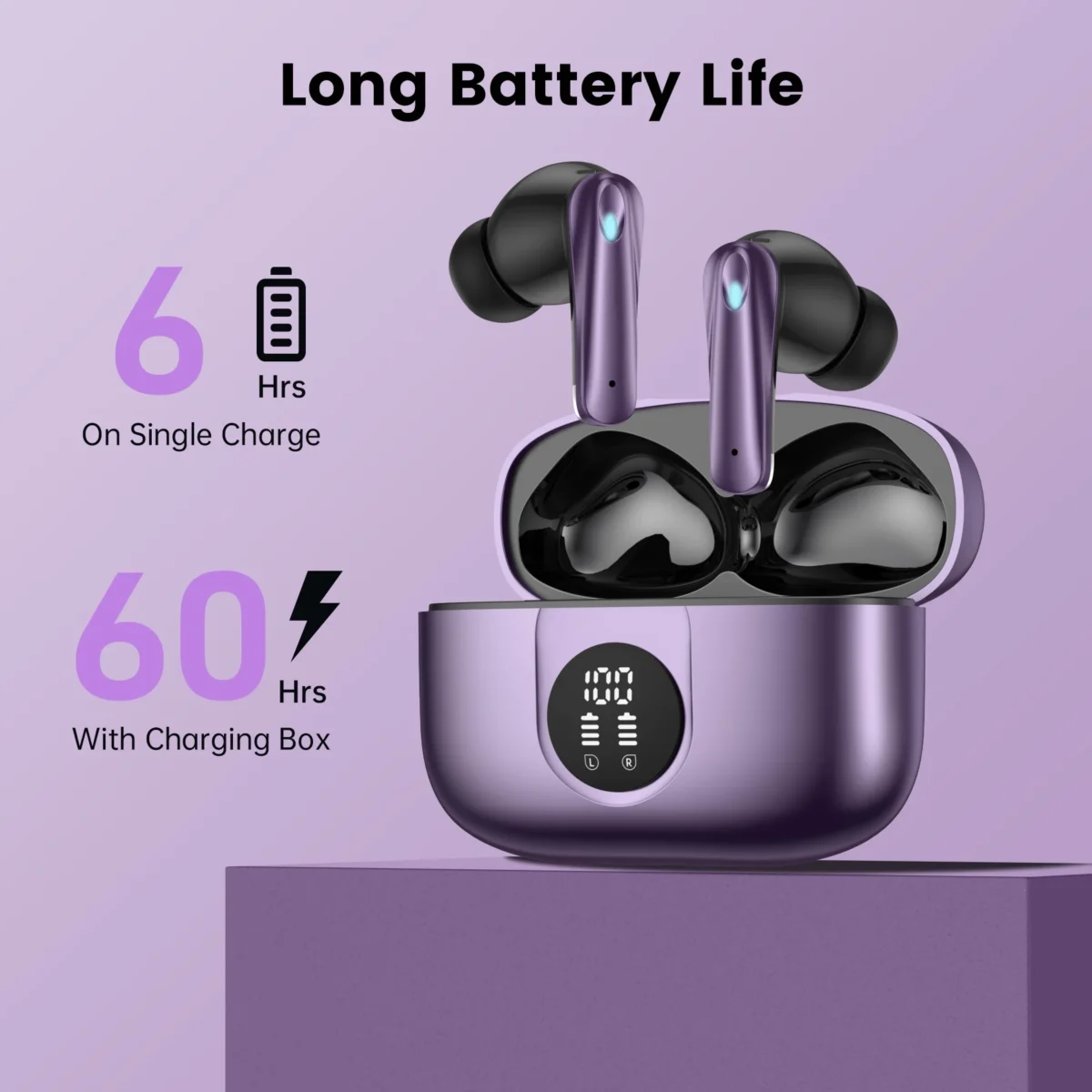 VEAT00L P91 Wireless Earbuds, Bluetooth Headphones V5.4 Stereo Ear buds with Noise Cancelling Mics, 60H Playback Mini Case with Dual LED Display, IP7 Waterproof in-Ear Earphones for Android iOS - Image 6