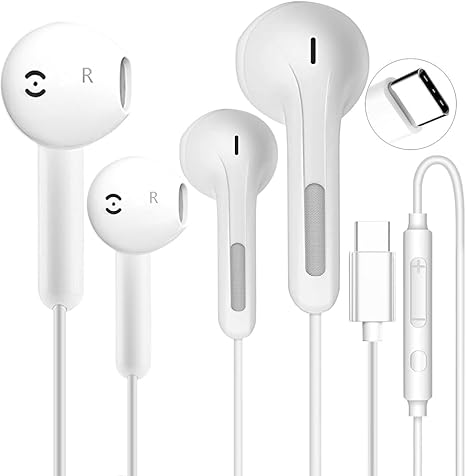 2 Pack USB C Headphones for iPhone 16/15 Pro Max/Plus, Wired Earbuds with Mic & Volume Control, HiFi Stereo Noise Cancelling Type C Earphones Wired for iPad Pro, Samsung Galaxy S23/S22/S21/S20/Ultra