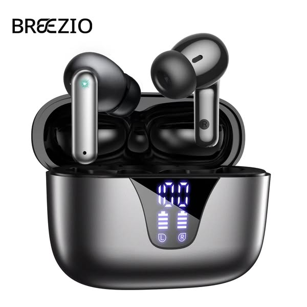 Wireless Earbuds, 2025 Bluetooth Headphones, 65hrs Stereo Deep Bass Ear Buds with Power Display Charging Case, buit in Mic, IPX7 Waterproof Headset for iPhone Andriod Phones, Brand Breezio