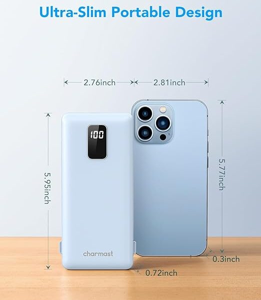 charmast Portable Charger with Built-in Cables & Wall Plug, 10000mAh Portable Power Bank, External Battery Pack Travel Essentials Compatible with iPhone 16/15/14/13, Samsung, iPad etc