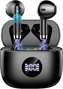 Wireless Earbuds, Bluetooth, Deep Bass, 40H Battery, LED Charging Case, IP7 Waterproof