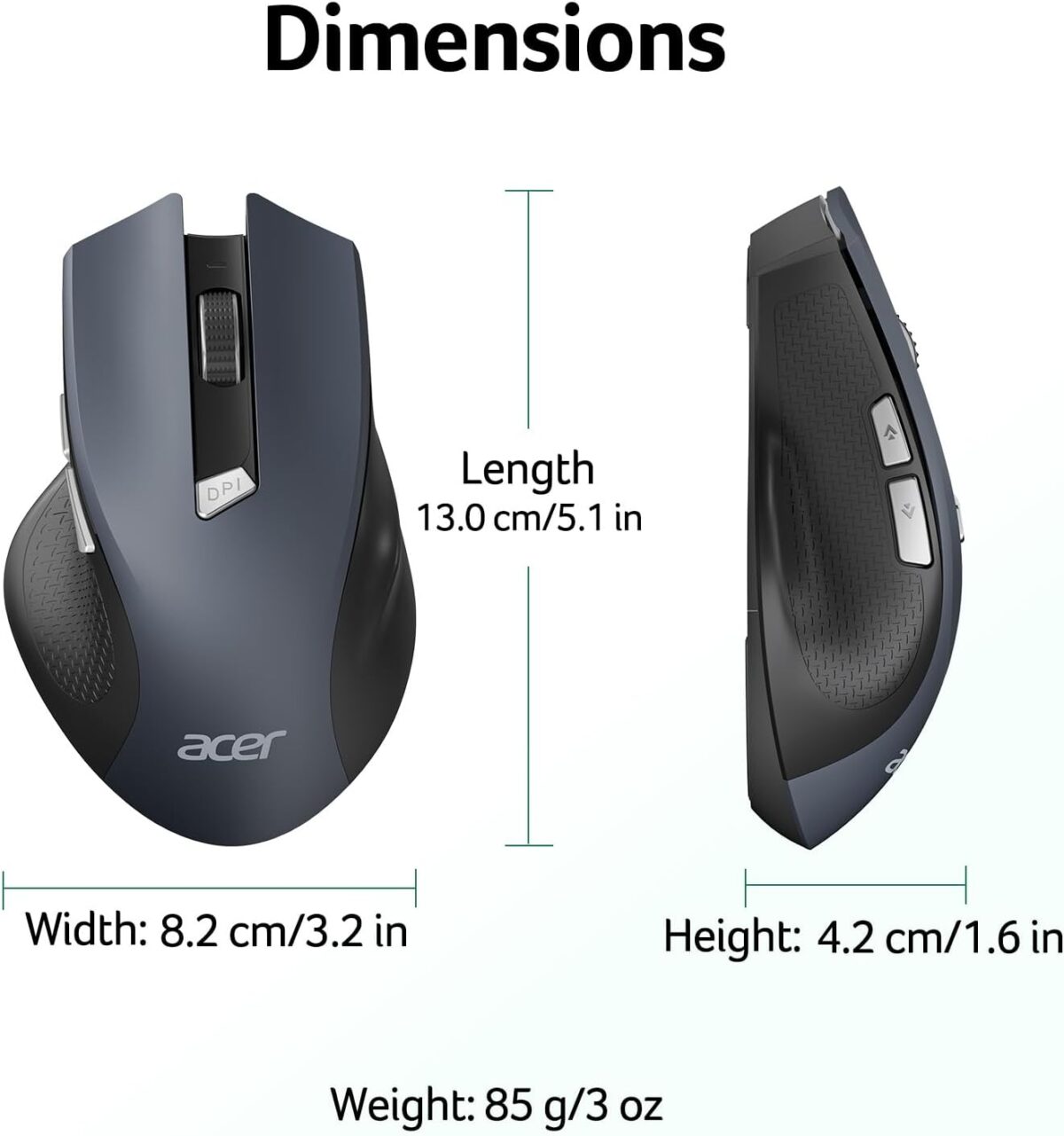 acer Wireless Mouse for Laptop, 2.4GHz Computer Mouse 3 Adjustable DPI Office Cordless USB Mice with USBA Receiver, 6 Buttons, 1600 DPI, Medium to Large Sized Hands Compatible with PC, Laptop, Desktop - Image 2