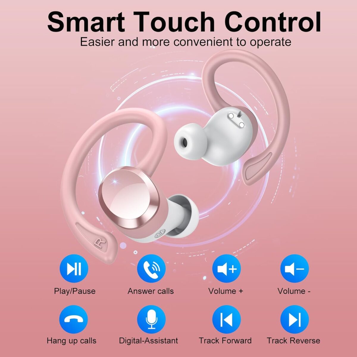 Wireless Earbuds, 2025 New Bluetooth 5.4 Headphones Sport Earphones with 68Hrs Playtime LED Display ENC Noise Cancelling Mic, IPX7 Waterproof Over Ear Ear Buds with Hook for Sports/Running - Image 3