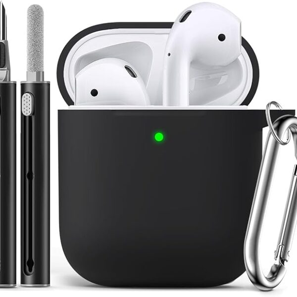 Ljusmicker for Airpods Case Cover with Cleaner Kit,Soft Silicone Protective Case Compatible with Apple AirPods 2nd/1st Generation Charging Case with Keychain,Shockproof AirPod Case for Women Men-Black