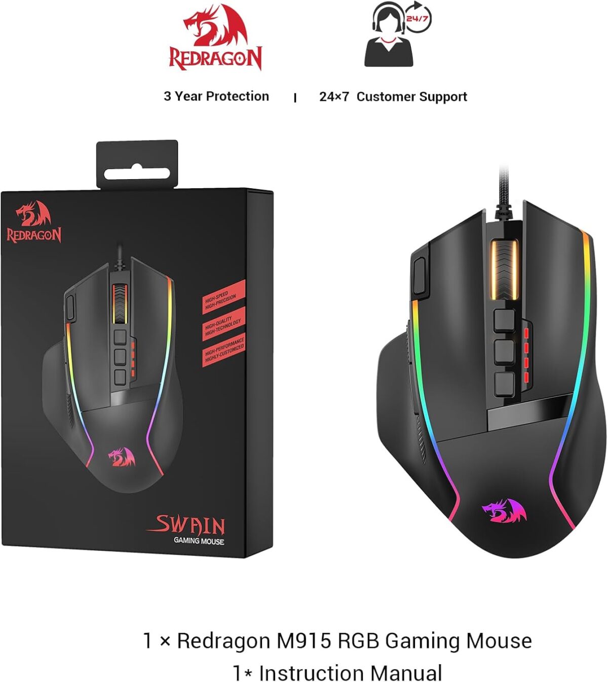 Redragon Gaming Mouse, Wired Gaming Mouse 26,000 DPI Opitacl Sensor, Ergonomic Mice with Fire Button, Macro Editing Programmable RGB Mouse for Laptap/PC/Mac - Image 2