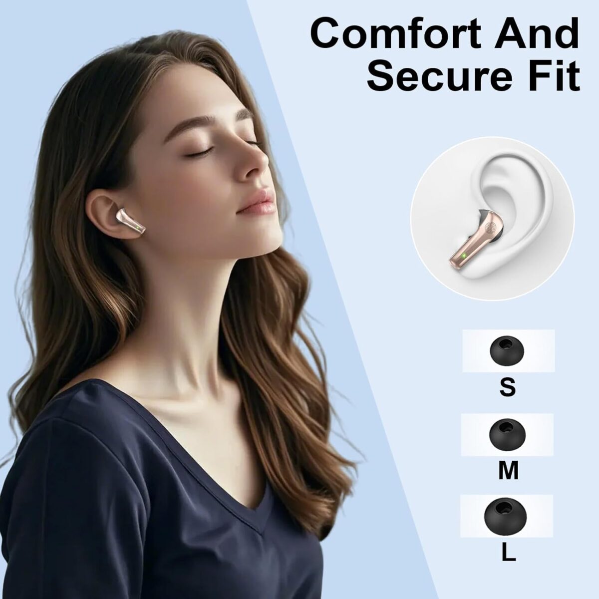Wireless Earbuds, BluetWireless Earbuds, Bluetooth 5.4 Headphones in Ear, True Wireless Ear Buds HiFi Stereo Deep Bass with 4 ENC Noise Cancelling Mic, Bluetooth Ear Buds 47H Long Playtime LED IP7 Waterproof USB-C (Black)ooth 5.4, Deep Bass, ENC Mic, 47H, LED, IP7, USB-C – Black Gold - Image 3
