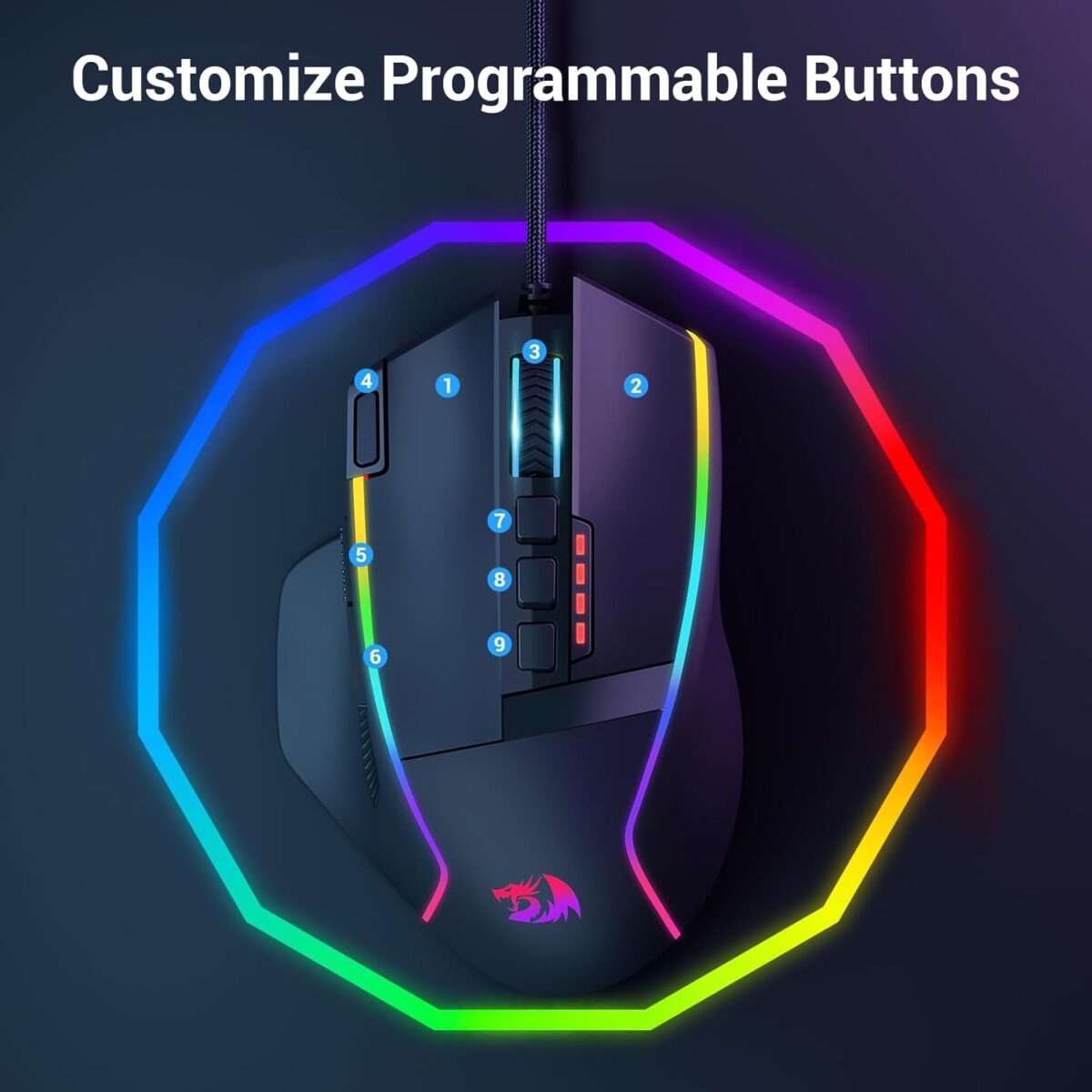 Redragon Gaming Mouse, Wired Gaming Mouse 26,000 DPI Opitacl Sensor, Ergonomic Mice with Fire Button, Macro Editing Programmable RGB Mouse for Laptap/PC/Mac - Image 4