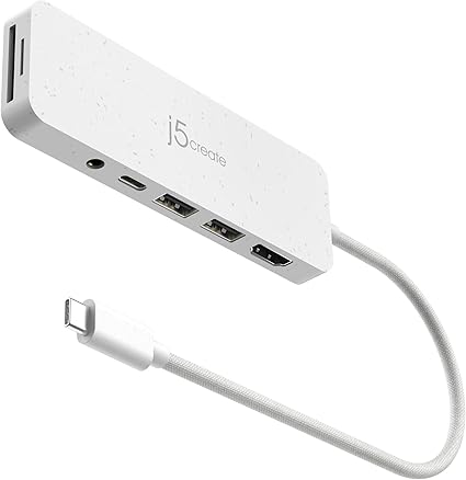 j5create USB-C Multi-Port Hub with Power Delivery with 4K HDMI/2 USB-A 5Gbps/PD 100W Charging SD&Micro SD/3.5mm Audio | for MacBook Pro&Air/iPad Pro/iMac/Surface/XPS/Thinkpad/Galaxy/and More(JCD373EW)