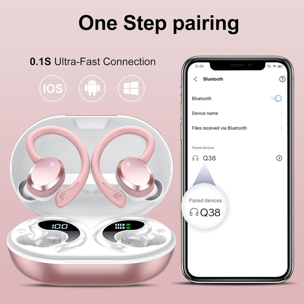 Wireless Earbuds, 2025 New Bluetooth 5.4 Headphones Sport Earphones with 68Hrs Playtime LED Display ENC Noise Cancelling Mic, IPX7 Waterproof Over Ear Ear Buds with Hook for Sports/Running - Image 4