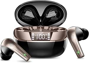 Wireless Earbuds, BluetWireless Earbuds, Bluetooth 5.4 Headphones in Ear, True Wireless Ear Buds HiFi Stereo Deep Bass with 4 ENC Noise Cancelling Mic, Bluetooth Ear Buds 47H Long Playtime LED IP7 Waterproof USB-C (Black)ooth 5.4, Deep Bass, ENC Mic, 47H, LED, IP7, USB-C – Black Gold